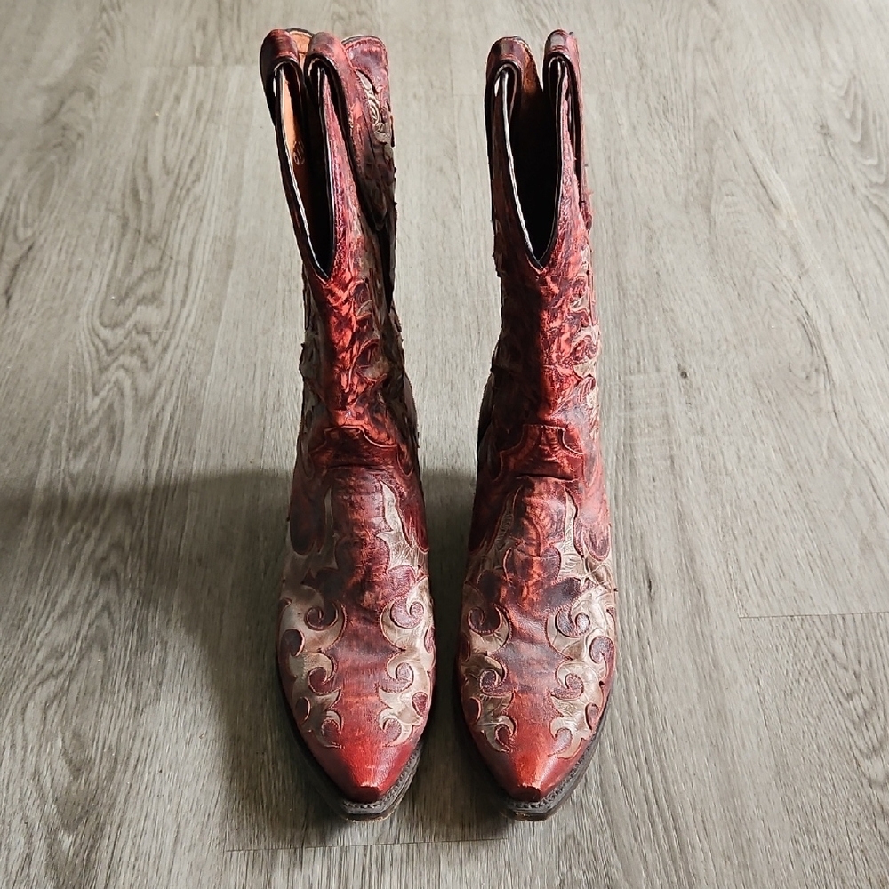 Dan Post Red and Brown With A Touch Of Silver Ankle Boots - Picture 4 of 7